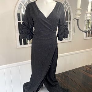 Sexy stretchy black sparkly party dress with plunging Vneck and slit